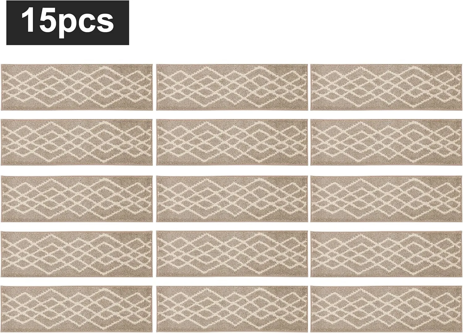 COSY HOMEER Soft Stair Treads 15pcs Non-Slip Carpet Mat 28inX9in Indoor Stair Runners for Wooden Steps,Stair Rugs for Kids and Dogs, 100% Polyester TPE Backing Beige,Rhombus