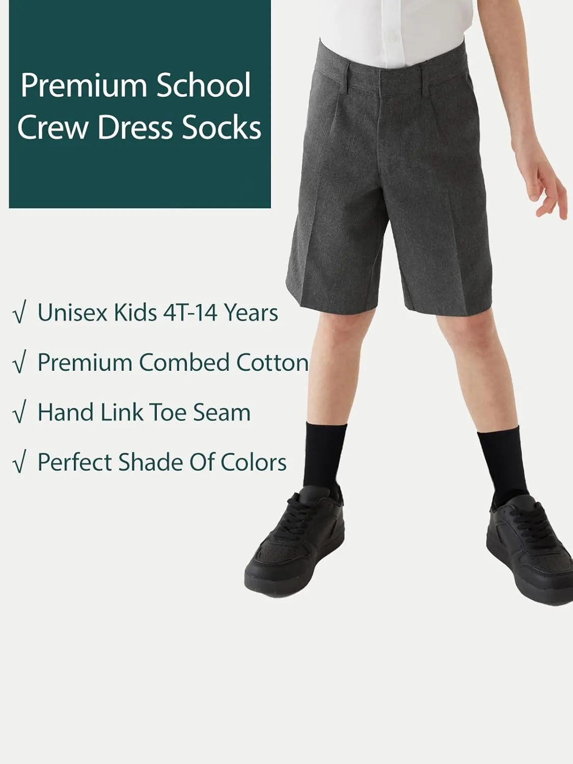 COTTON DAY Unisex Little Kids Youth Boys Girls Soft Cotton Crew Dress Socks Seamless Toe Black White Gray Navy 6 Pack