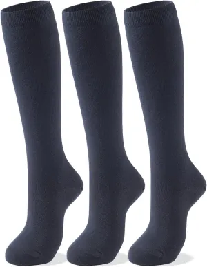 COTTON DAY Women's Soft Combed Cotton Knee High Long Calf Dress Socks Seamless Toe Black White Gray Navy Blue Brown