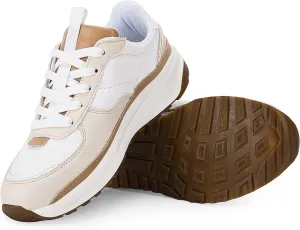 Coutgo Womens Lace Up Platform Sneakers Trendy Athletic Tennis Faux Leather Suede Neutral Comfortable Walking Shoes