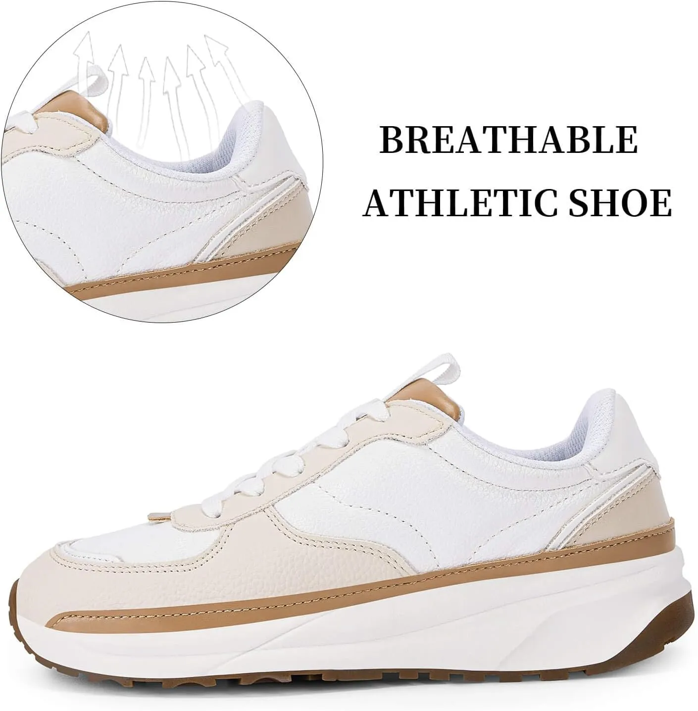 Coutgo Womens Lace Up Platform Sneakers Trendy Athletic Tennis Faux Leather Suede Neutral Comfortable Walking Shoes