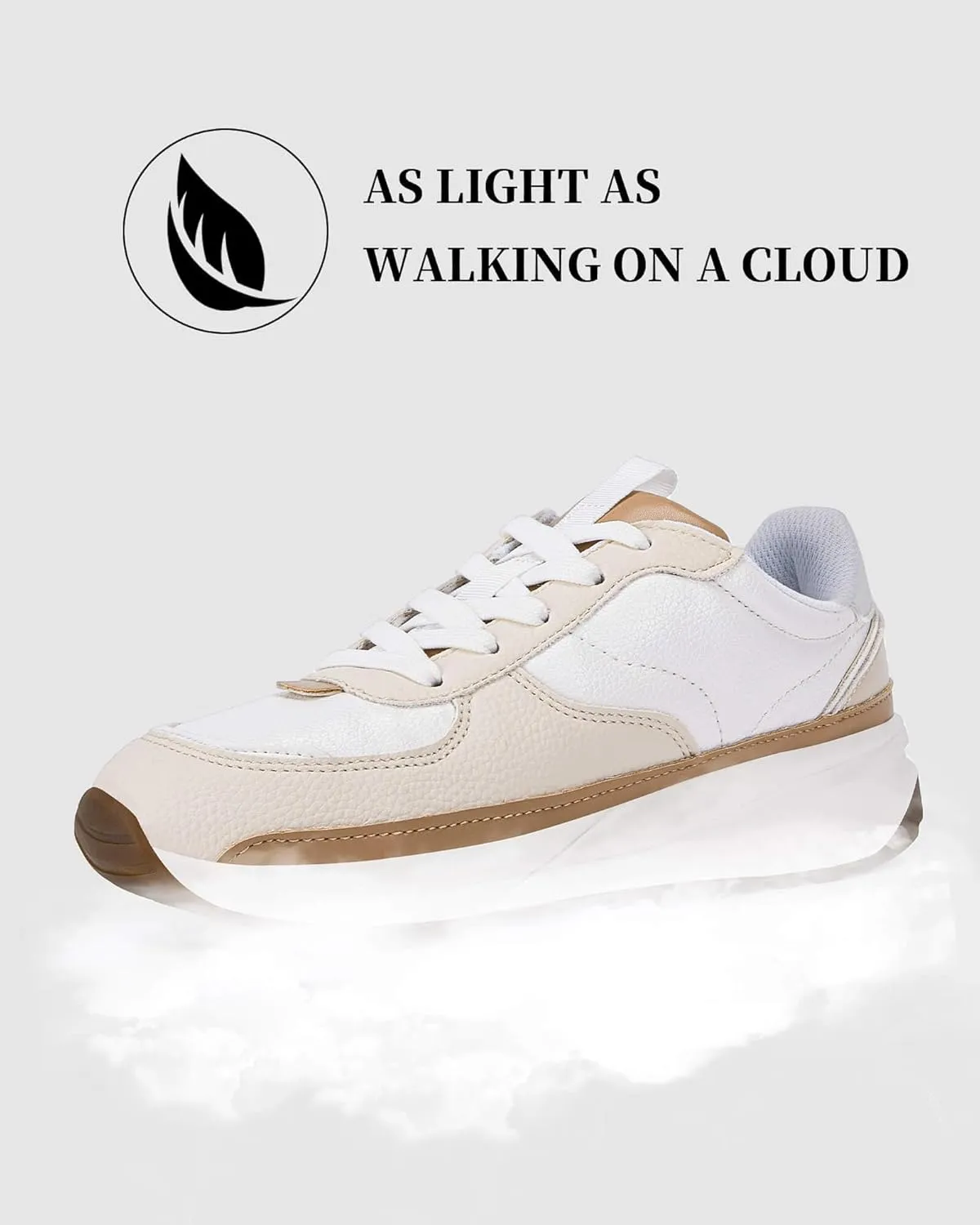 Coutgo Womens Lace Up Platform Sneakers Trendy Athletic Tennis Faux Leather Suede Neutral Comfortable Walking Shoes
