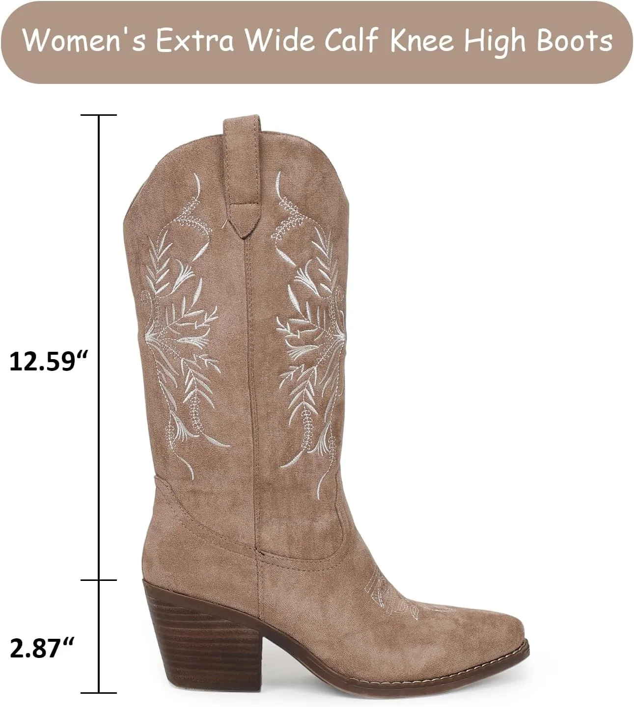 Cowboy Boots for Women Classic Embroidered Pointy Toe Cowgirl Boot, Western Mid Calf Side Zipper Chunky Heel Cowgirl Boots
