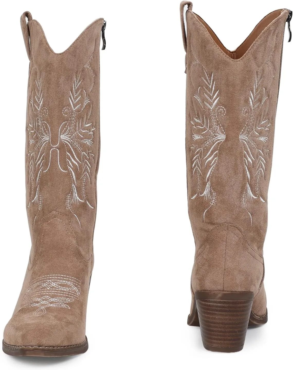 Cowboy Boots for Women Classic Embroidered Pointy Toe Cowgirl Boot, Western Mid Calf Side Zipper Chunky Heel Cowgirl Boots
