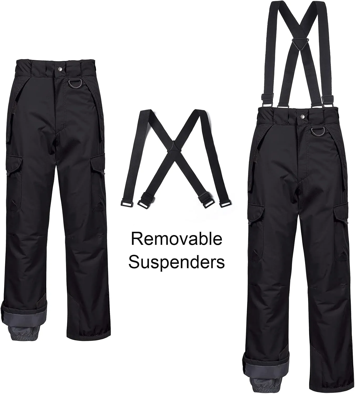 CREATMO US Men's Snow Pants Ski Bibs Waterproof Insulated Winter Snowboard Cargo