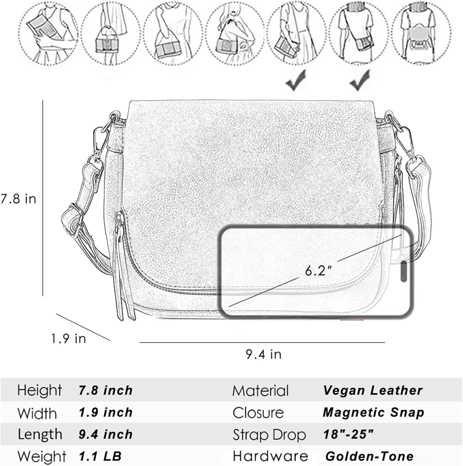 Crossbody Bags for Women Small Pu Leather Over the Shoulder Purses and Flap Cross Body Handbags with Multi Pockets