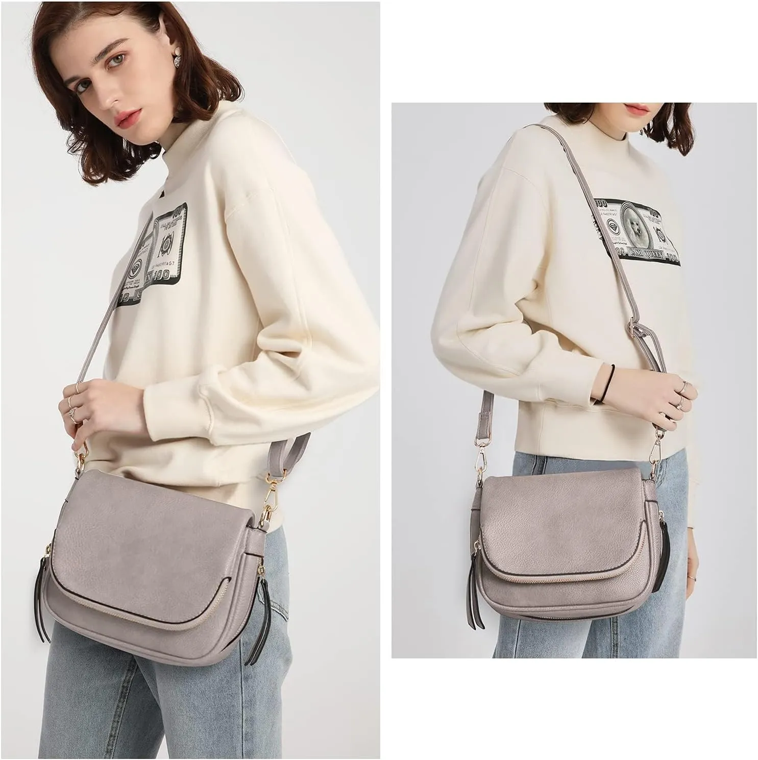 Crossbody Bags for Women Small Pu Leather Over the Shoulder Purses and Flap Cross Body Handbags with Multi Pockets