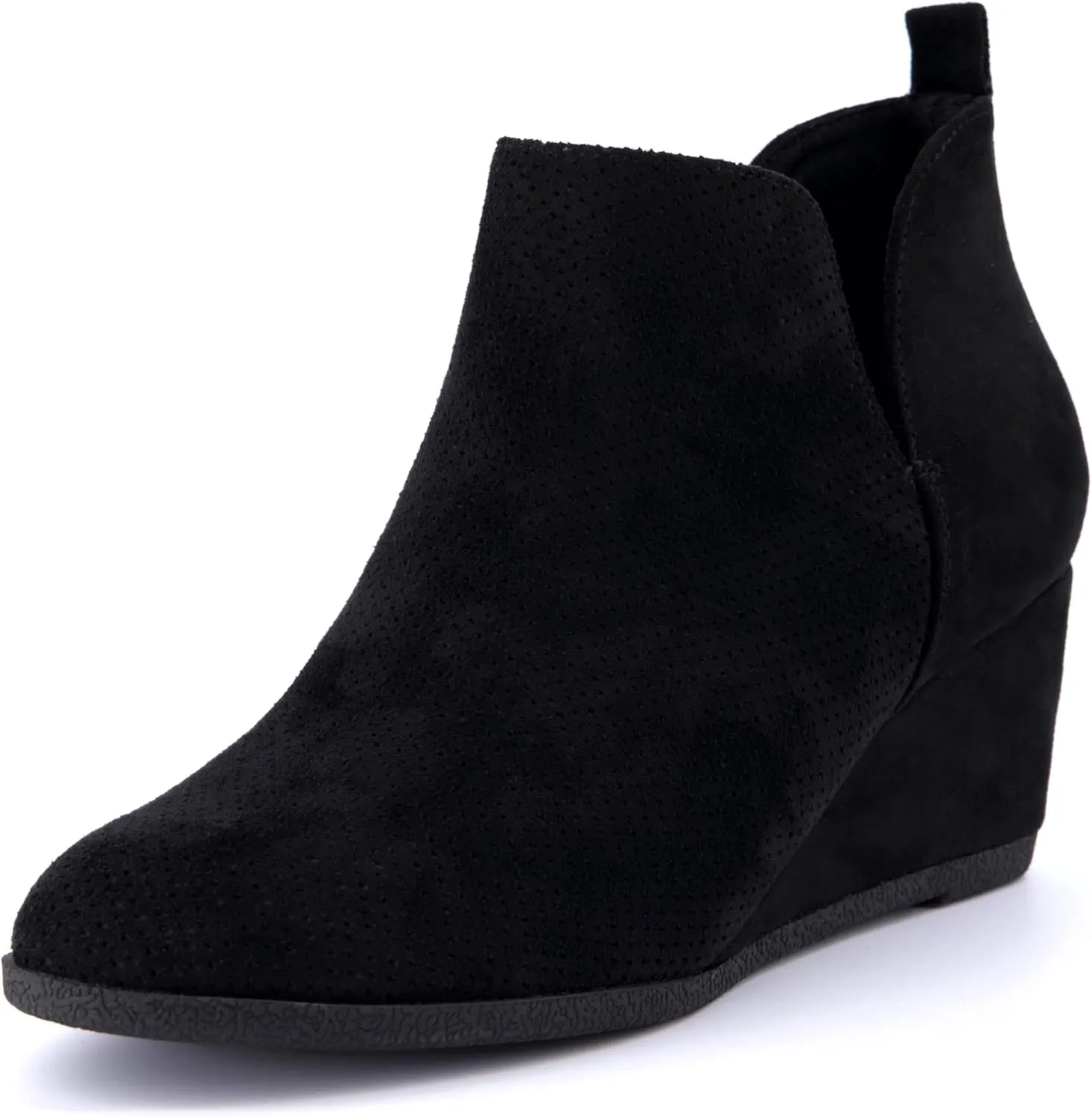 CUSHIONAIRE Women's Tito Wedge Bootie - Soft Vegan Suede, Memory Foam, Wide Width Available