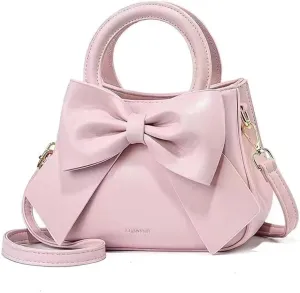 Cute Big Bow Top-handle Purse for Women Vegan Leather Shoulder Handbag Soft Work Shopper Crossbody Satchel