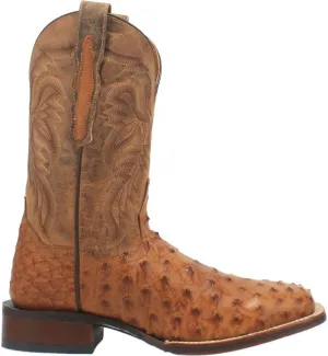 Dan Post Mens Alamosa Embroidered Ostrich Square Toe Pull On Dress Boots Mid Calf - Brown