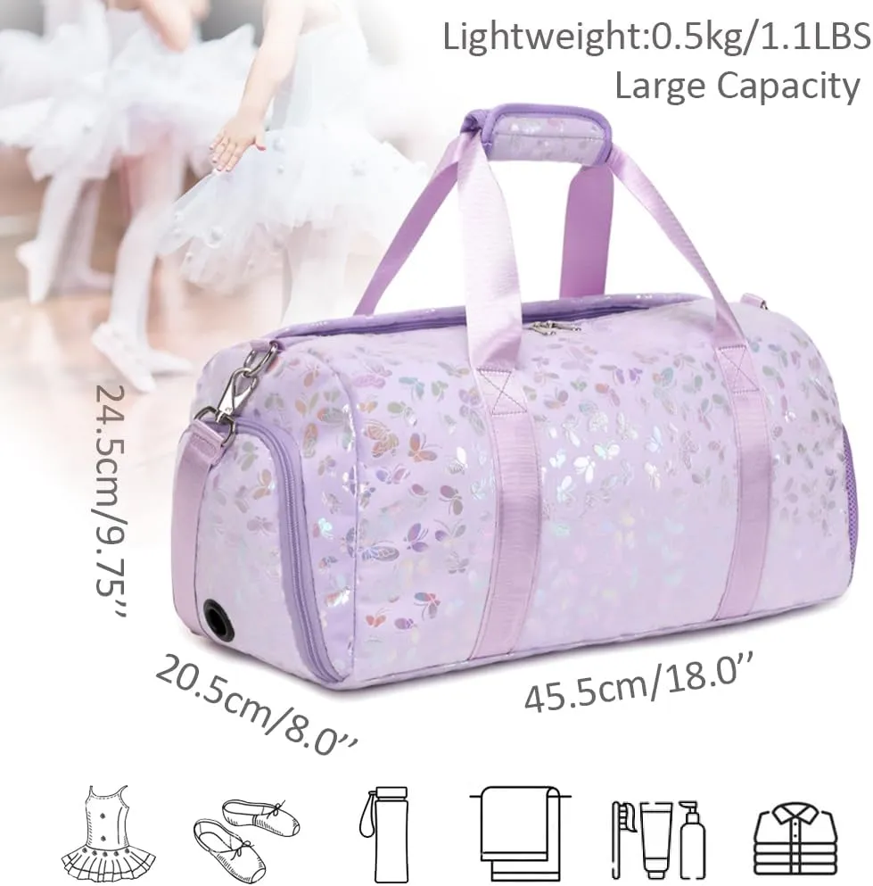 Dance Bag for Girls Soft Fluffy Travel Duffel Bag for Girls Sports Gym Bag Ballet Bag Water Resistant Overnight Sleepover Bags with Shoes Compartment