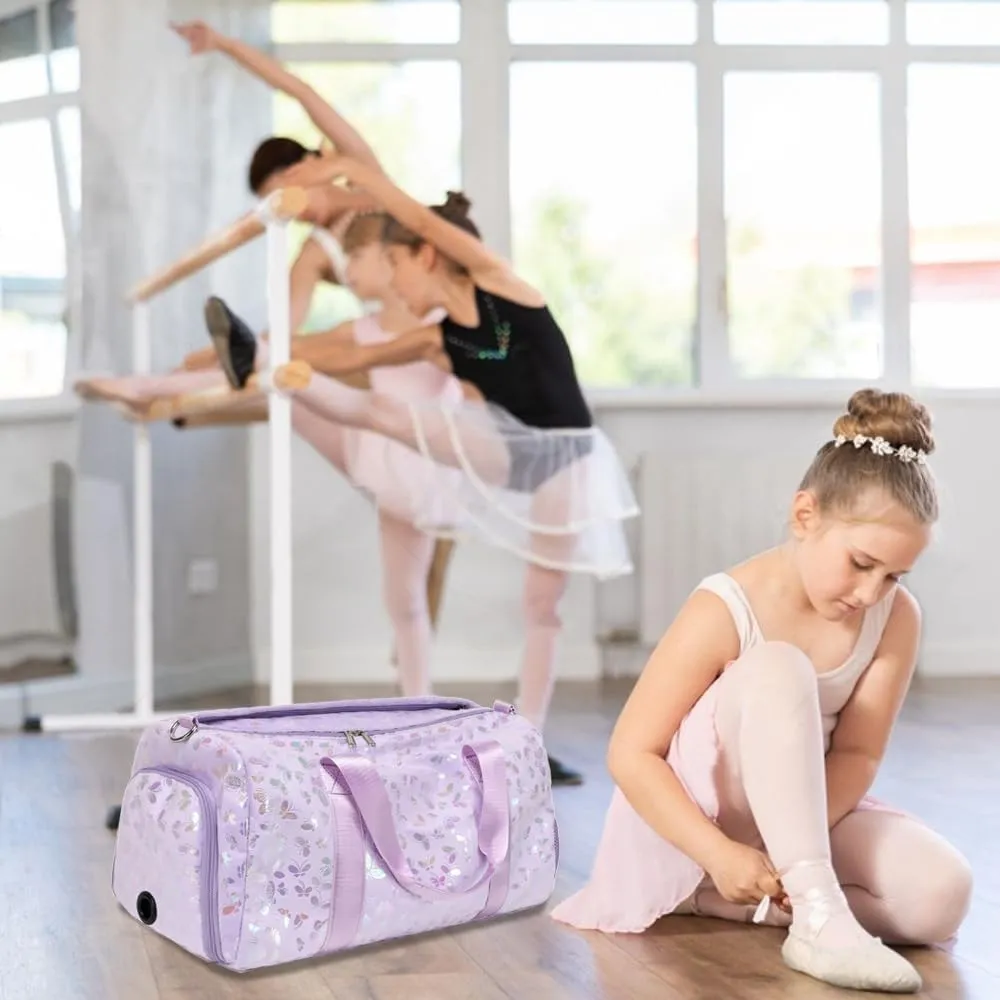 Dance Bag for Girls Soft Fluffy Travel Duffel Bag for Girls Sports Gym Bag Ballet Bag Water Resistant Overnight Sleepover Bags with Shoes Compartment