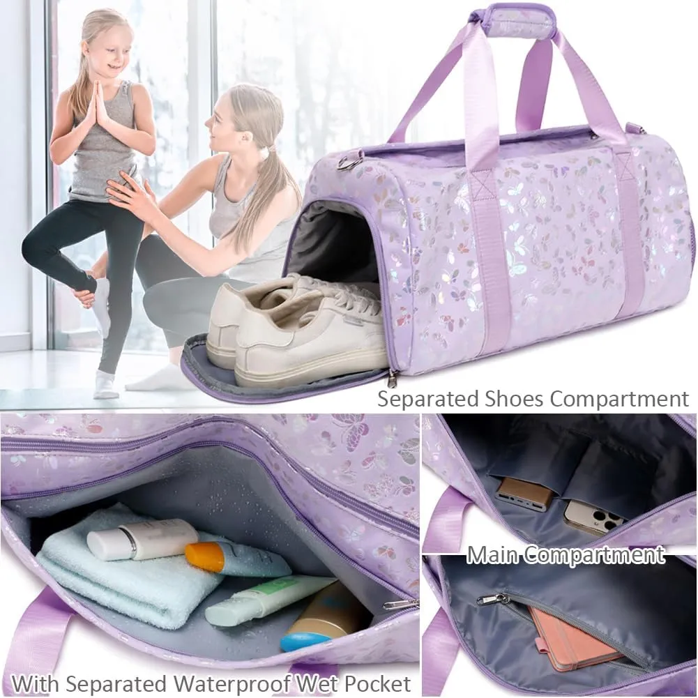 Dance Bag for Girls Soft Fluffy Travel Duffel Bag for Girls Sports Gym Bag Ballet Bag Water Resistant Overnight Sleepover Bags with Shoes Compartment