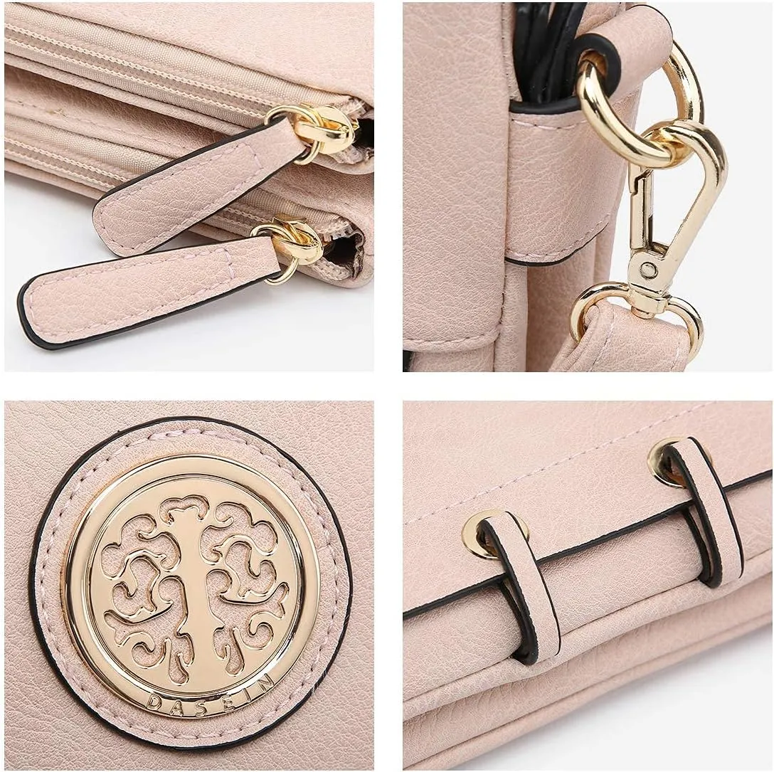 Dasein Women Lightweight Shoulder Purse Soft PU Leather Crossbody Bag Multi Pocket Travel Purses with Double Zipper