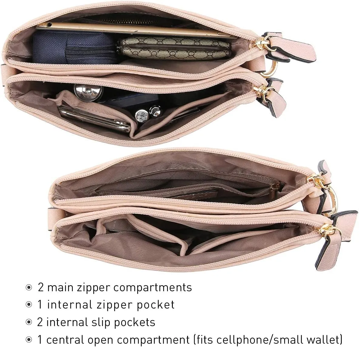 Dasein Women Lightweight Shoulder Purse Soft PU Leather Crossbody Bag Multi Pocket Travel Purses with Double Zipper