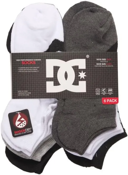 DC 6-Pack Men's Sport No Show Socks Assorted, 10-13 Size (Shoe Size 6-12.5)