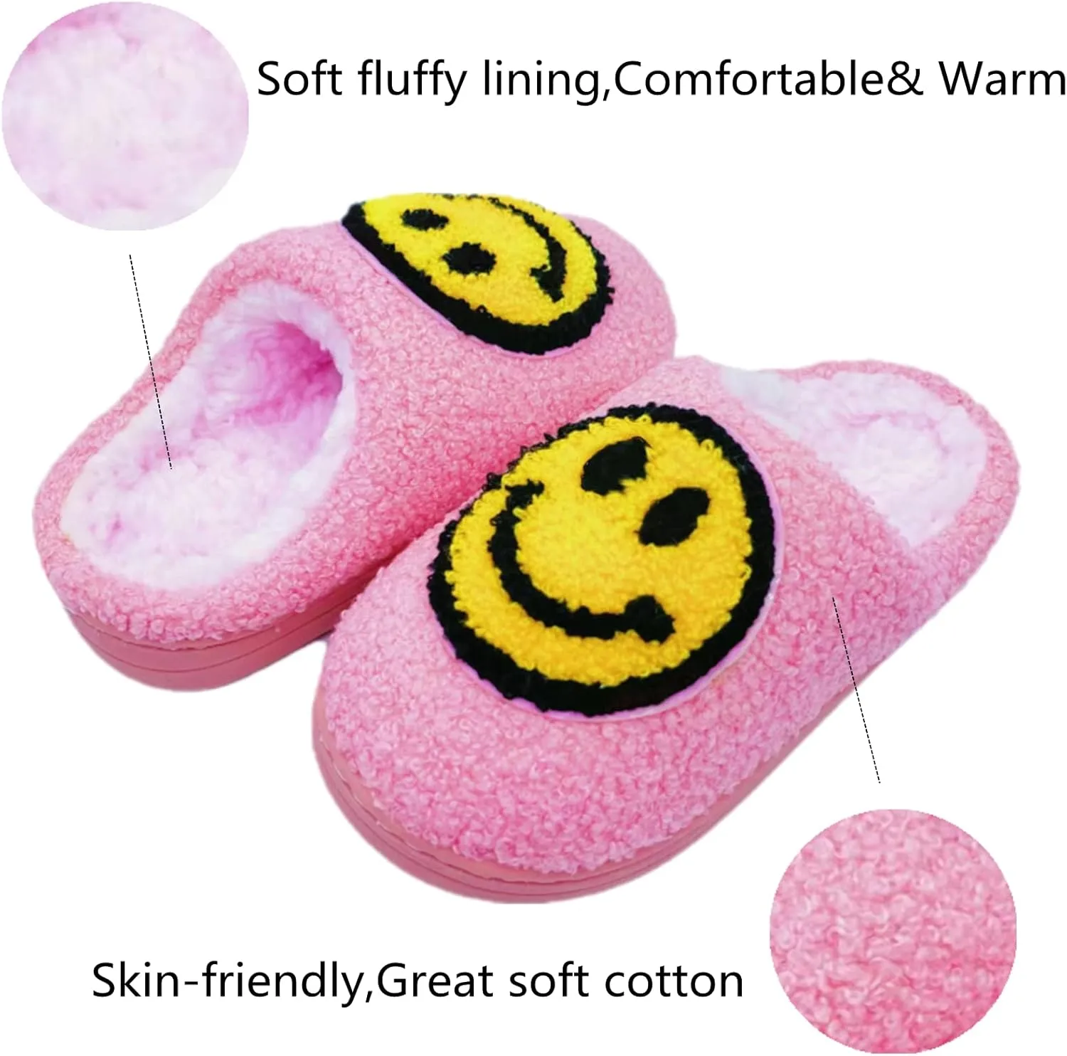DCLTD Smile Face Slipper Women Slide Kids Fuzzy Slides with Soft Memory Foam Comfort Cotton Slip on Warm Slipper Anti-Slip Soft Sole Slippers for Kids Women Slip-in Men