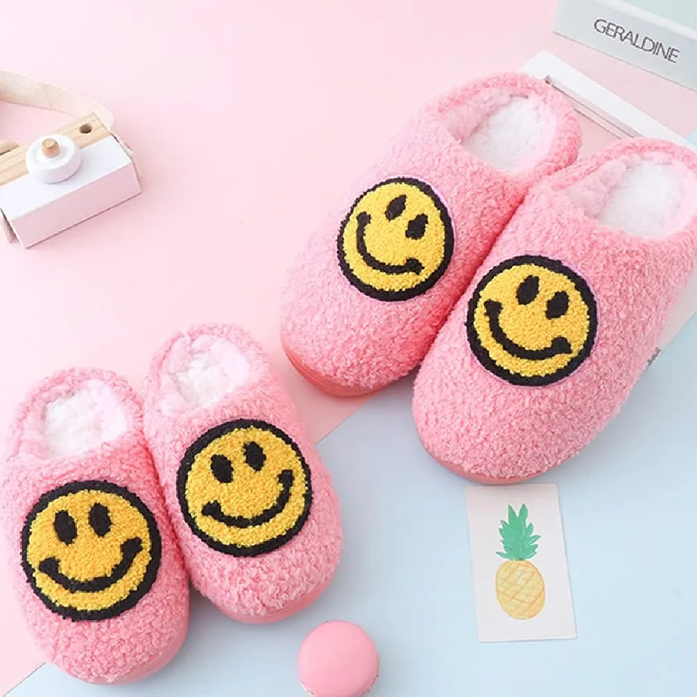 DCLTD Smile Face Slipper Women Slide Kids Fuzzy Slides with Soft Memory Foam Comfort Cotton Slip on Warm Slipper Anti-Slip Soft Sole Slippers for Kids Women Slip-in Men