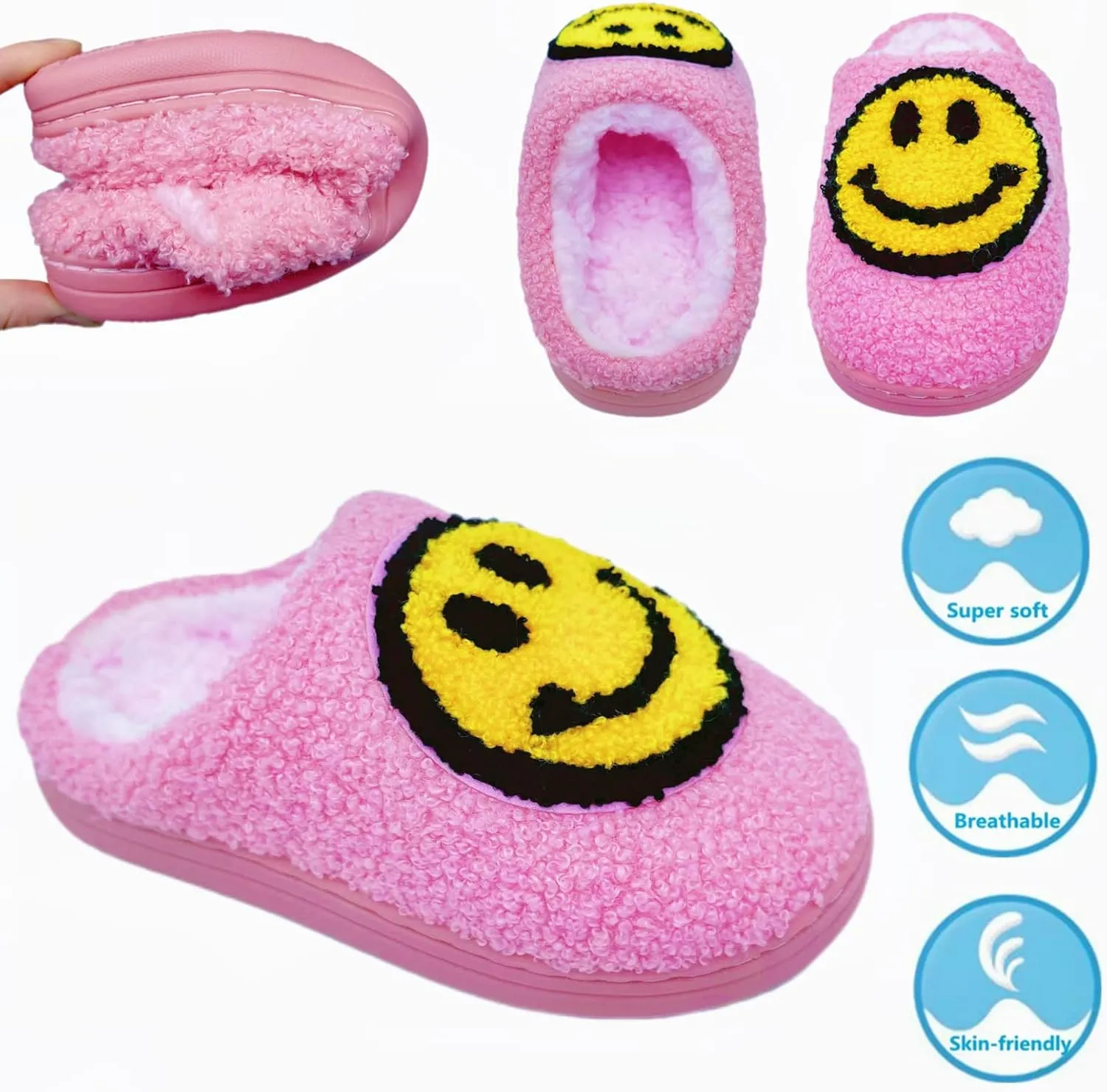 DCLTD Smile Face Slipper Women Slide Kids Fuzzy Slides with Soft Memory Foam Comfort Cotton Slip on Warm Slipper Anti-Slip Soft Sole Slippers for Kids Women Slip-in Men