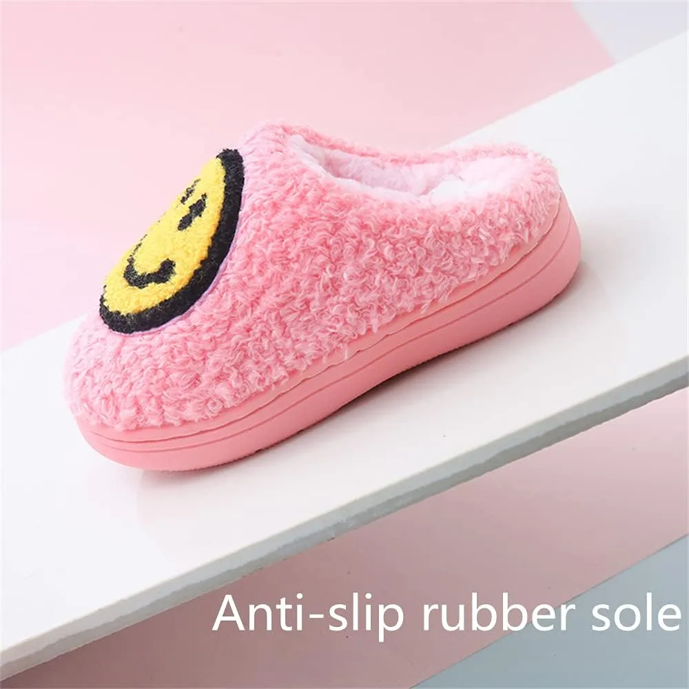 DCLTD Smile Face Slipper Women Slide Kids Fuzzy Slides with Soft Memory Foam Comfort Cotton Slip on Warm Slipper Anti-Slip Soft Sole Slippers for Kids Women Slip-in Men