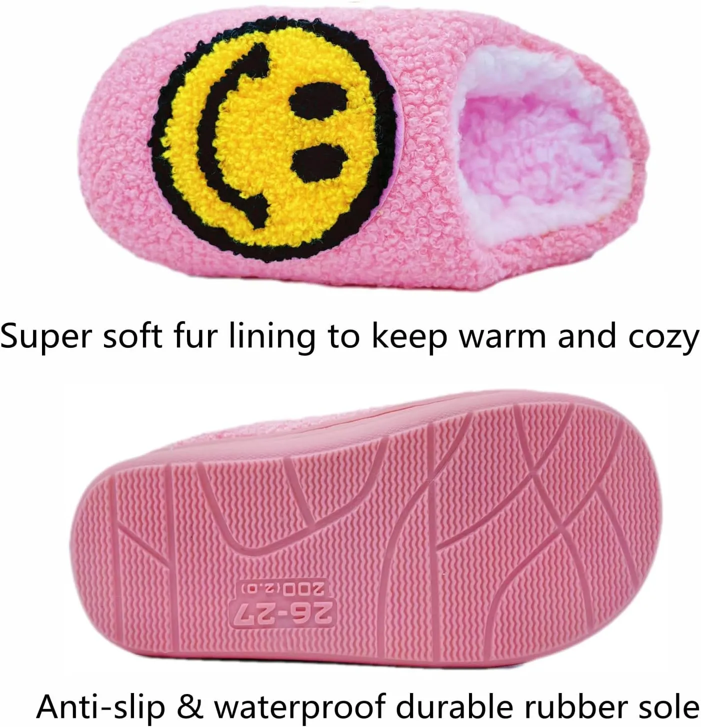 DCLTD Smile Face Slipper Women Slide Kids Fuzzy Slides with Soft Memory Foam Comfort Cotton Slip on Warm Slipper Anti-Slip Soft Sole Slippers for Kids Women Slip-in Men