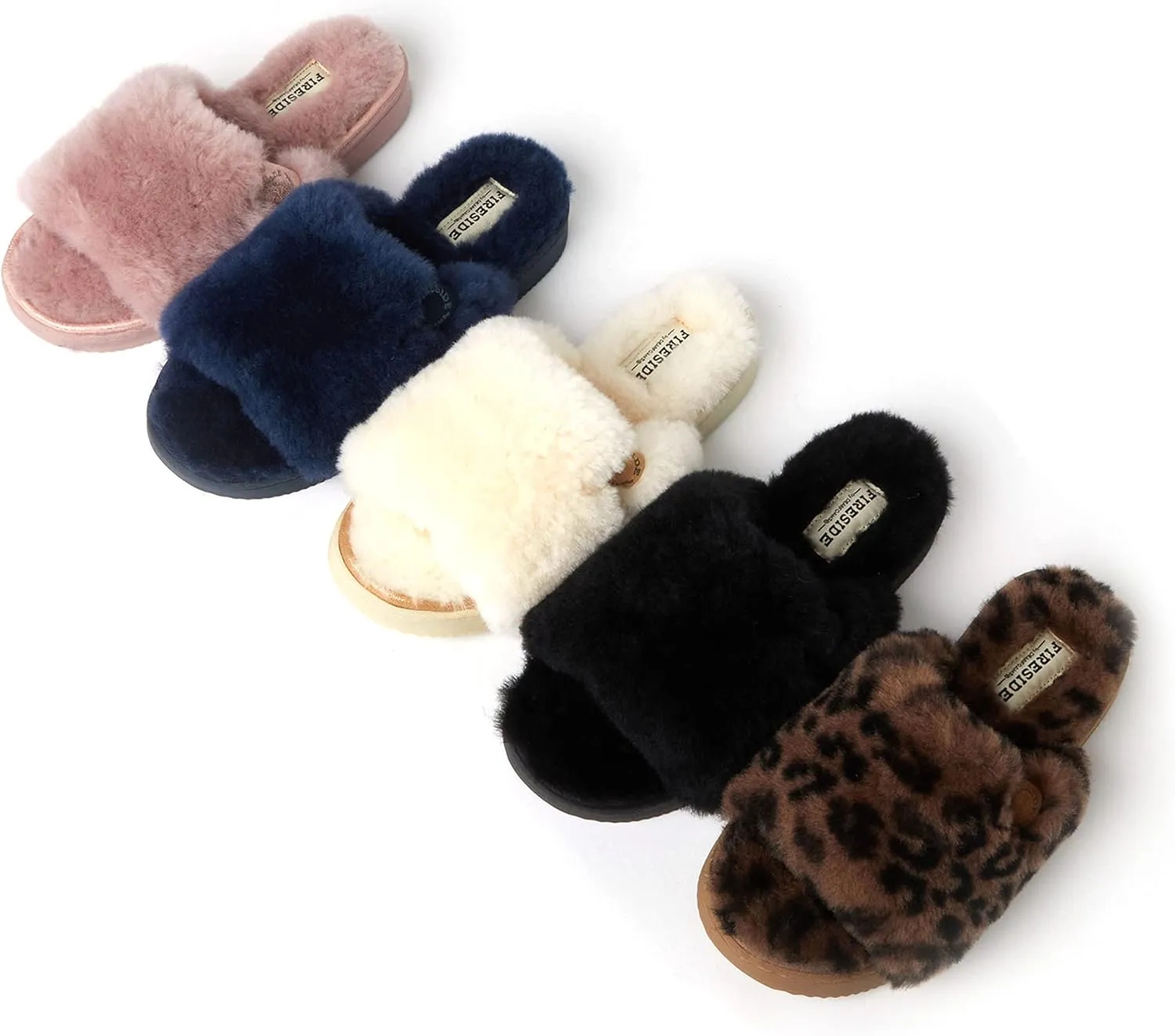 Dearfoams Women's Fireside Cairns Shearling Easy On/Off Slide Sandal Slipper