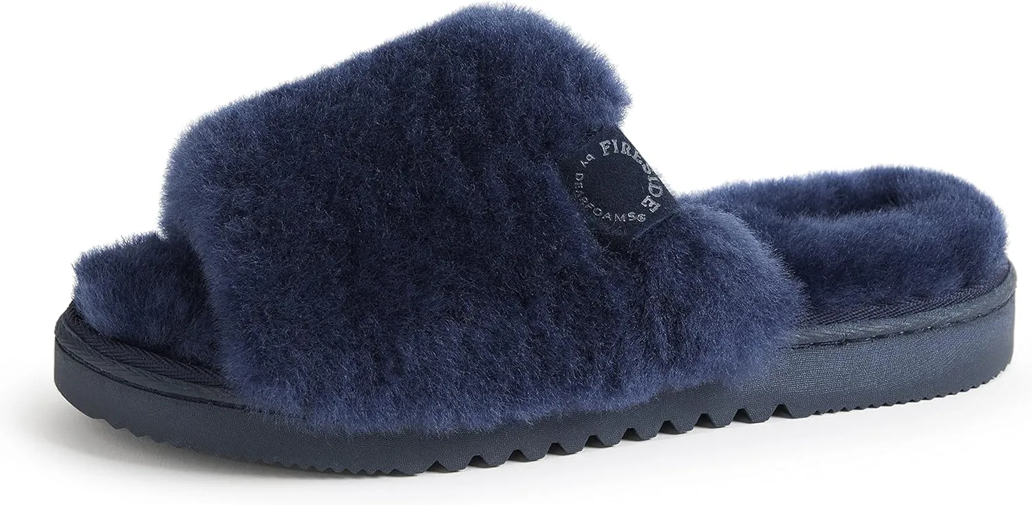 Dearfoams Women's Fireside Cairns Shearling Easy On/Off Slide Sandal Slipper