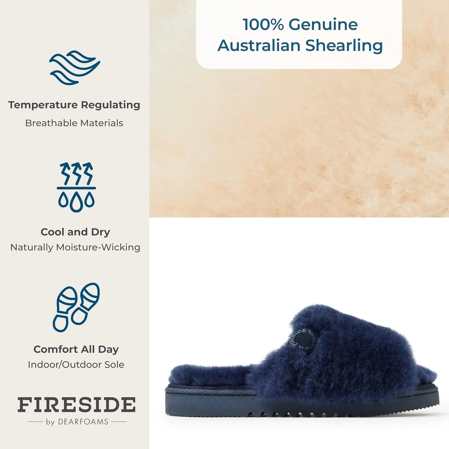 Dearfoams Women's Fireside Cairns Shearling Easy On/Off Slide Sandal Slipper