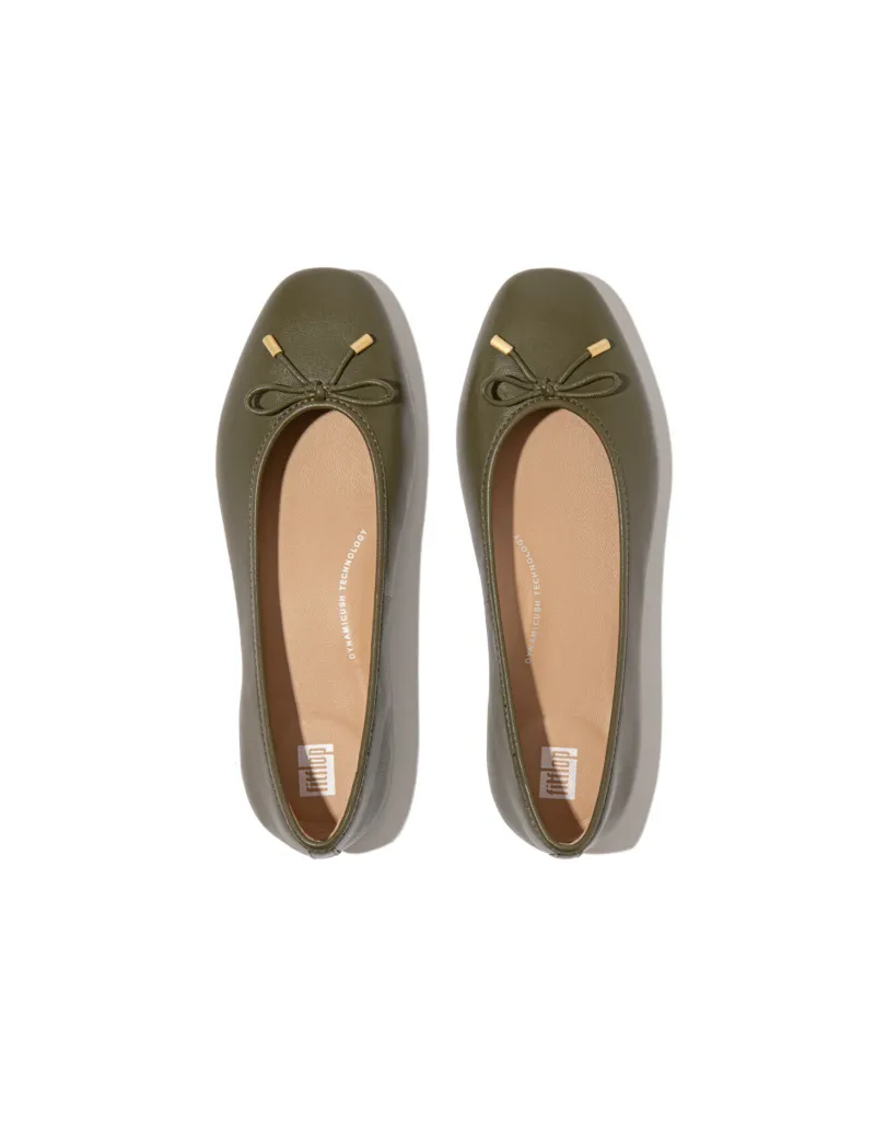 Delicato Bow Soft Leather Ballet Flats in Olive