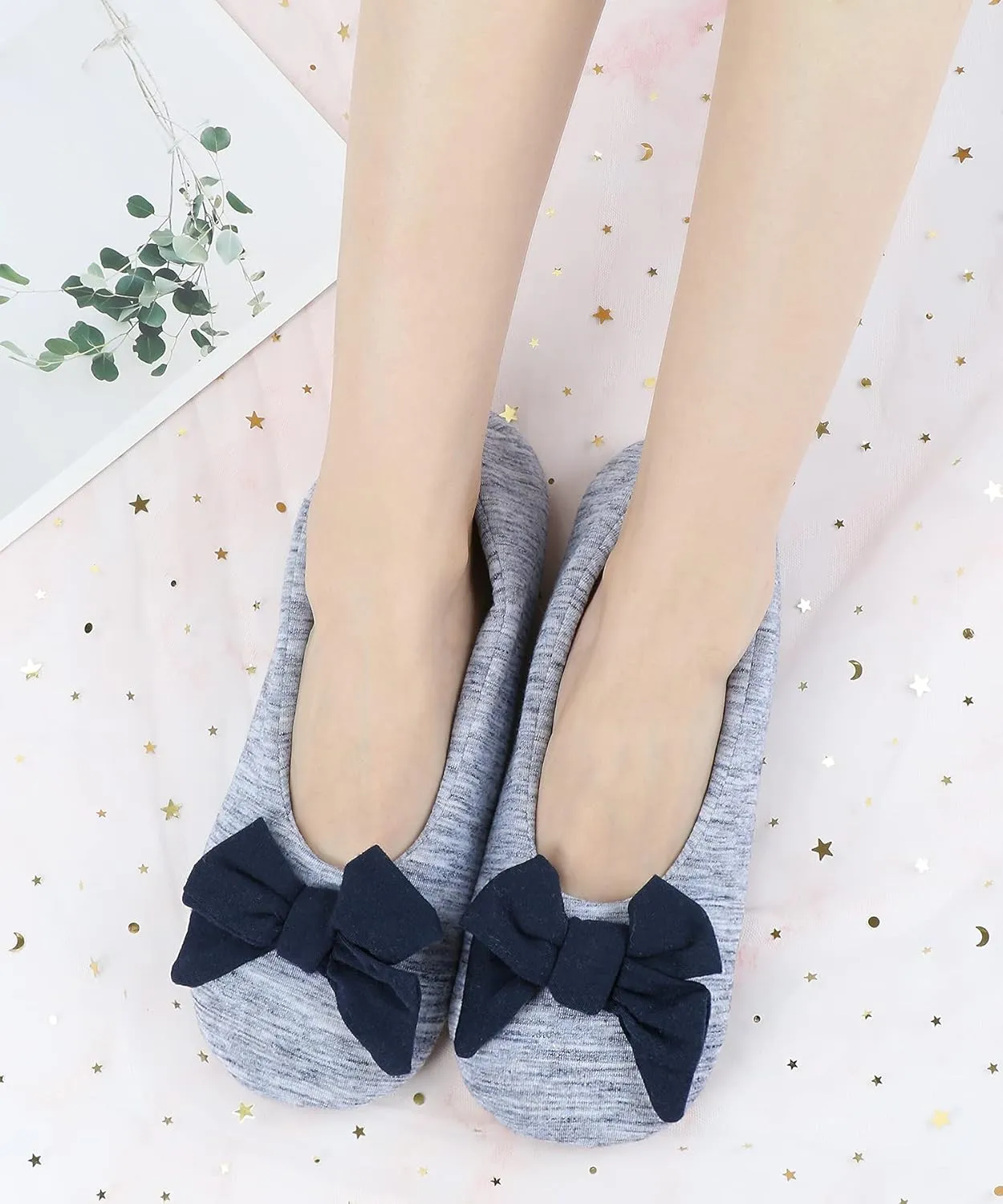 DICUIRD Women's Ballerina Slippers Lightweight House Slippers with Stretchable Heel Design