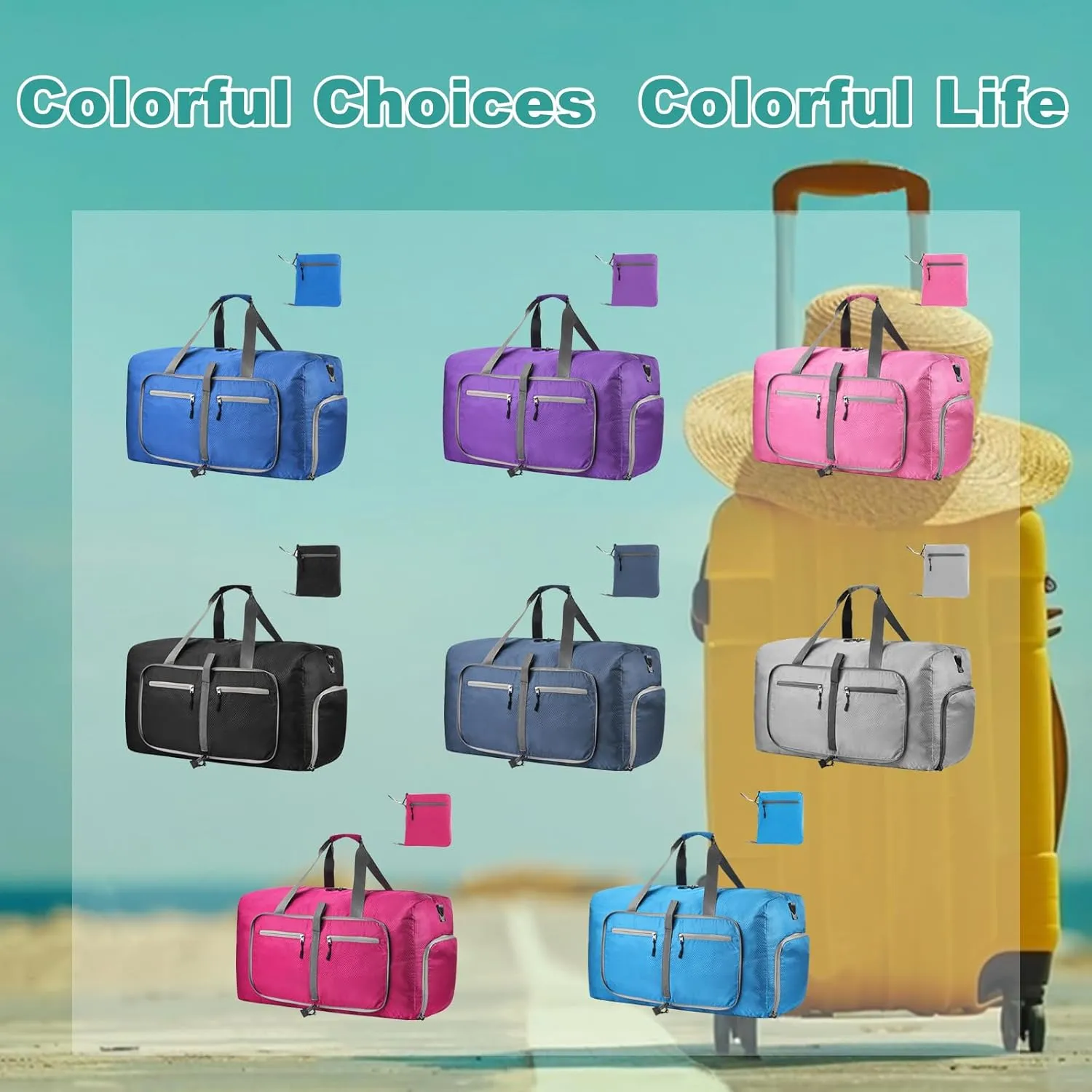 Dimayar 65L Travel Duffle Bag for Men Women - Foldable Duffel Bag with Shoes Compartment - Overnight Bags Waterproof & Tear Resistant(Blue)