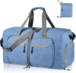 Dimayar 65L Travel Duffle Bag for Men Women - Foldable Duffel Bag with Shoes Compartment - Overnight Bags Waterproof & Tear Resistant(Blue)