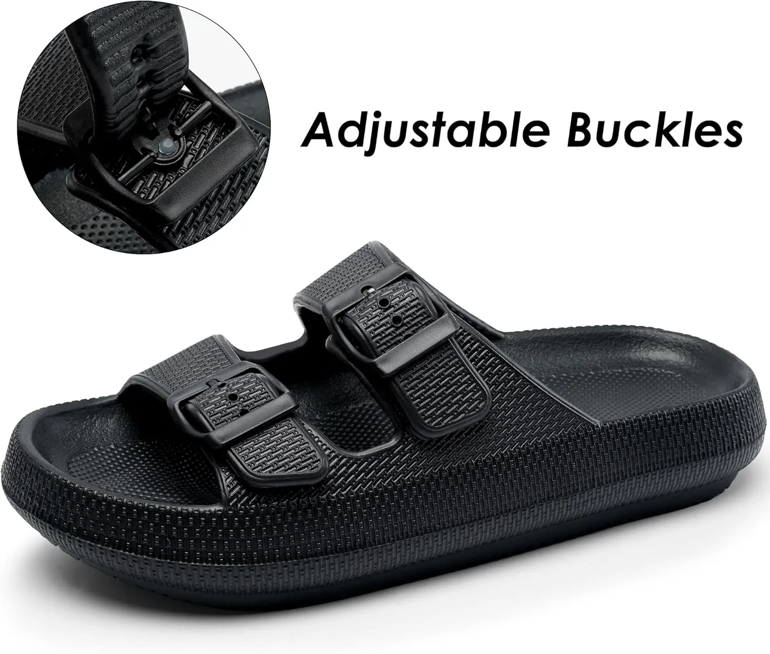 Dodow Womens Slide Sandals Adjustable Soft Cloud Comfort Slip On Flat Sandals