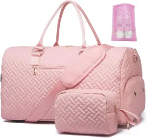 Duffle Bag for Travel, Weekender Bag with Shoe Compartment, Carry On Overnight Bag for Women with Toiletry Bag, Gym Bag with Wet Pocket, Hospital Bags for Labor and Delivery Beige
