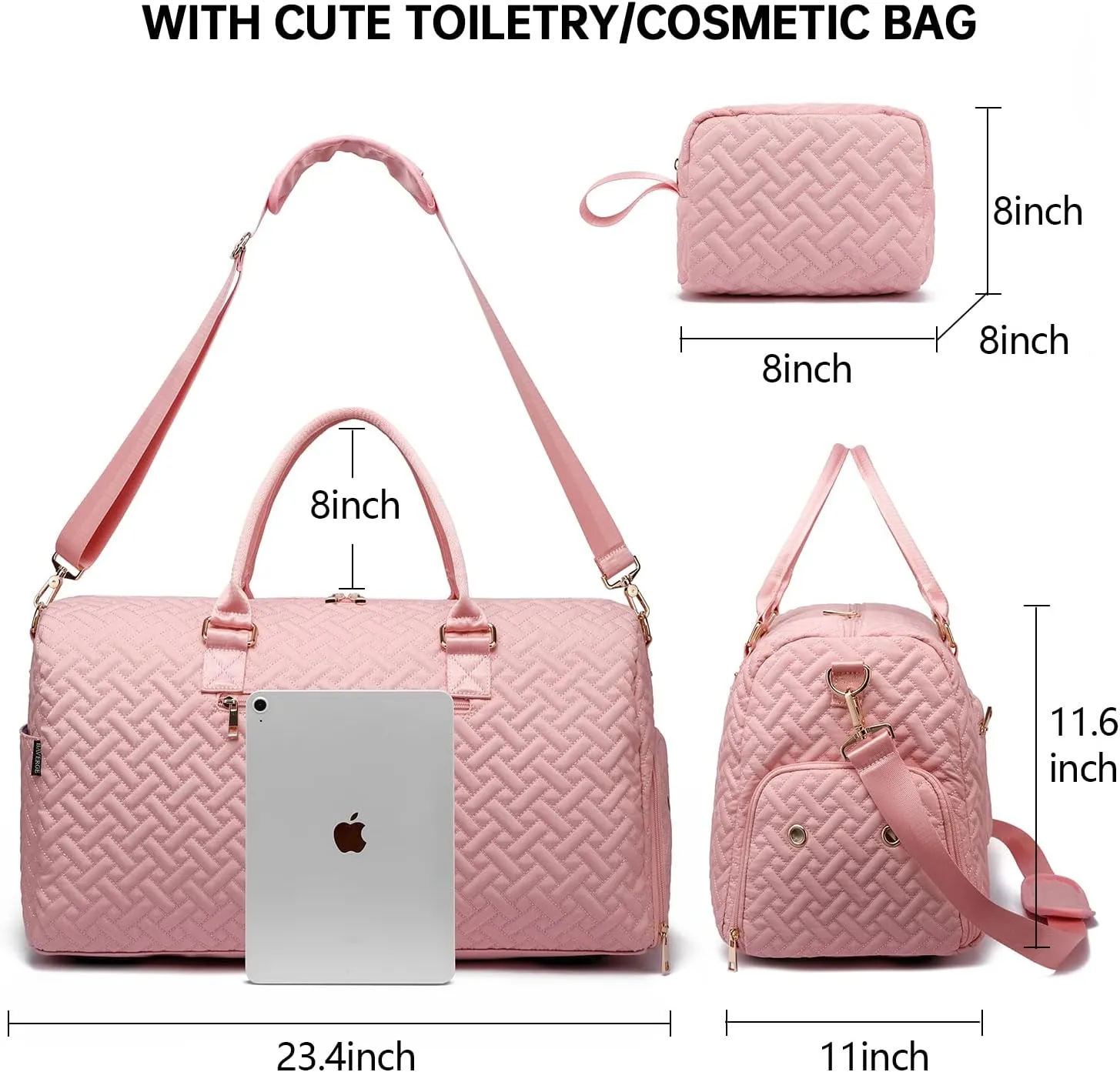 Duffle Bag for Travel, Weekender Bag with Shoe Compartment, Carry On Overnight Bag for Women with Toiletry Bag, Gym Bag with Wet Pocket, Hospital Bags for Labor and Delivery Beige