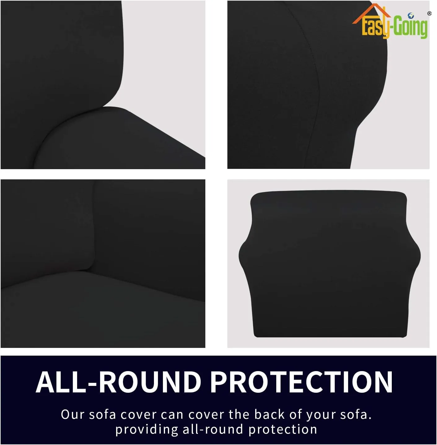 Easy-Going Fleece Stretch Sofa Slipcover Spandex Non-Slip Soft Couch Sofa Cover, Washable Furniture Protector with Anti-Skid Foam and Elastic Bottom for Kids, Pets(Sofa, Black)