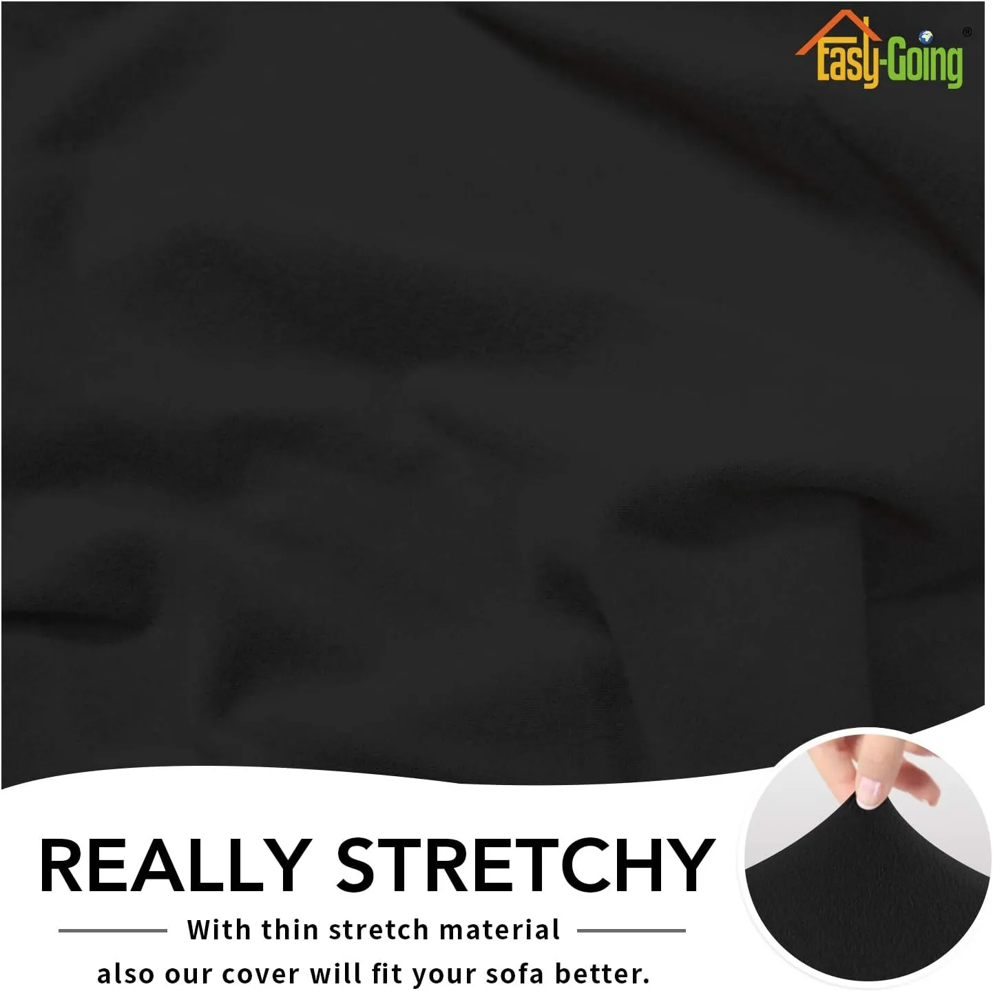 Easy-Going Fleece Stretch Sofa Slipcover Spandex Non-Slip Soft Couch Sofa Cover, Washable Furniture Protector with Anti-Skid Foam and Elastic Bottom for Kids, Pets(Sofa, Black)
