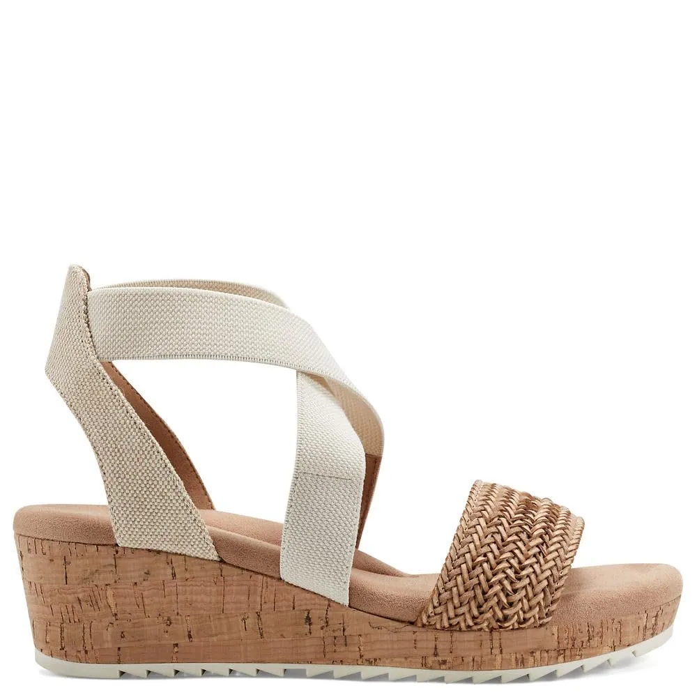 Easy Spirit Women's Lorena Wedge Sandal, Light Natural/Beige, 8
