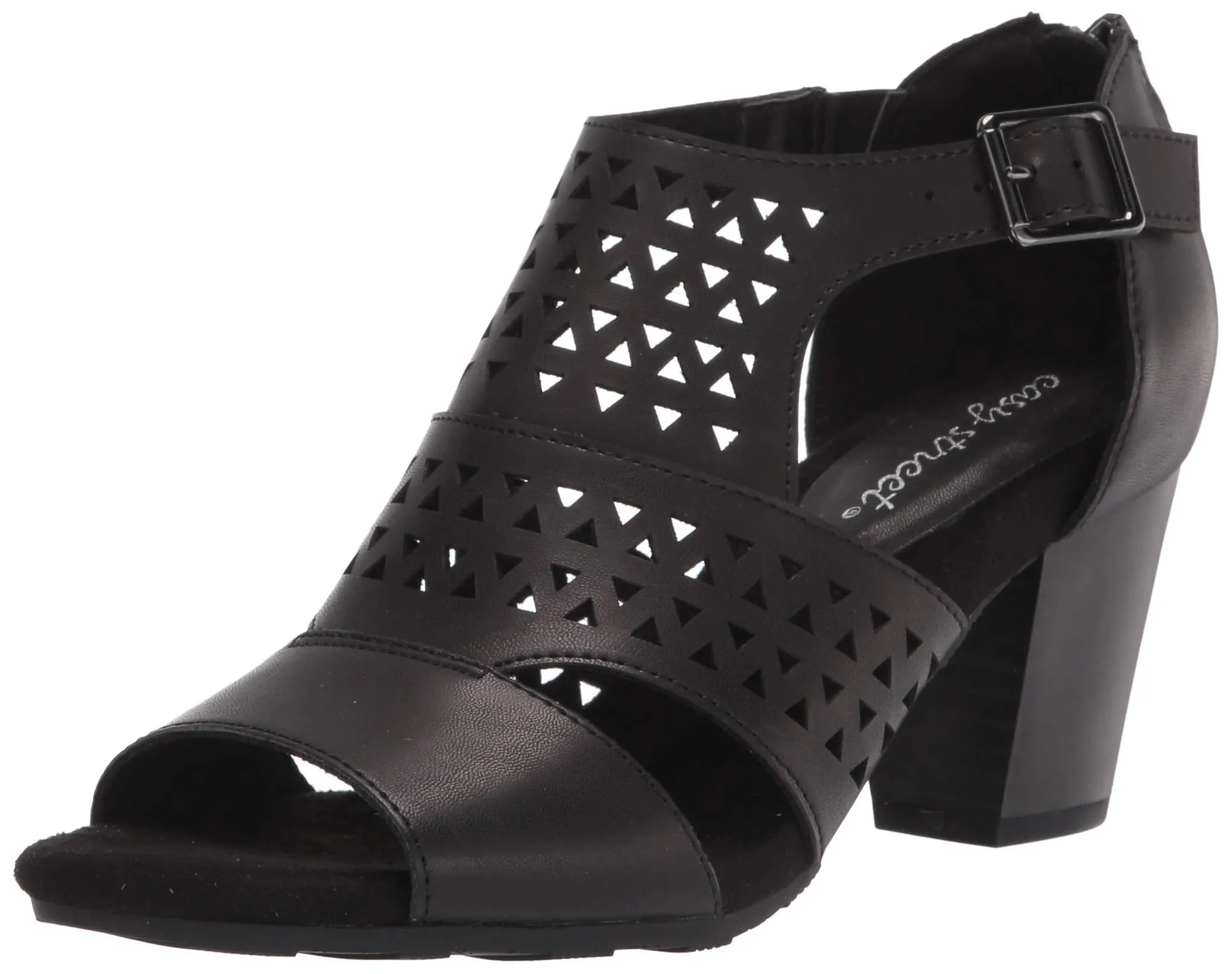 Easy Street Women's Block Heel Sandal Heeled, Black, 7.5