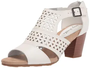 Easy Street Women's Block Heel Sandal Heeled, White, 9 Wide