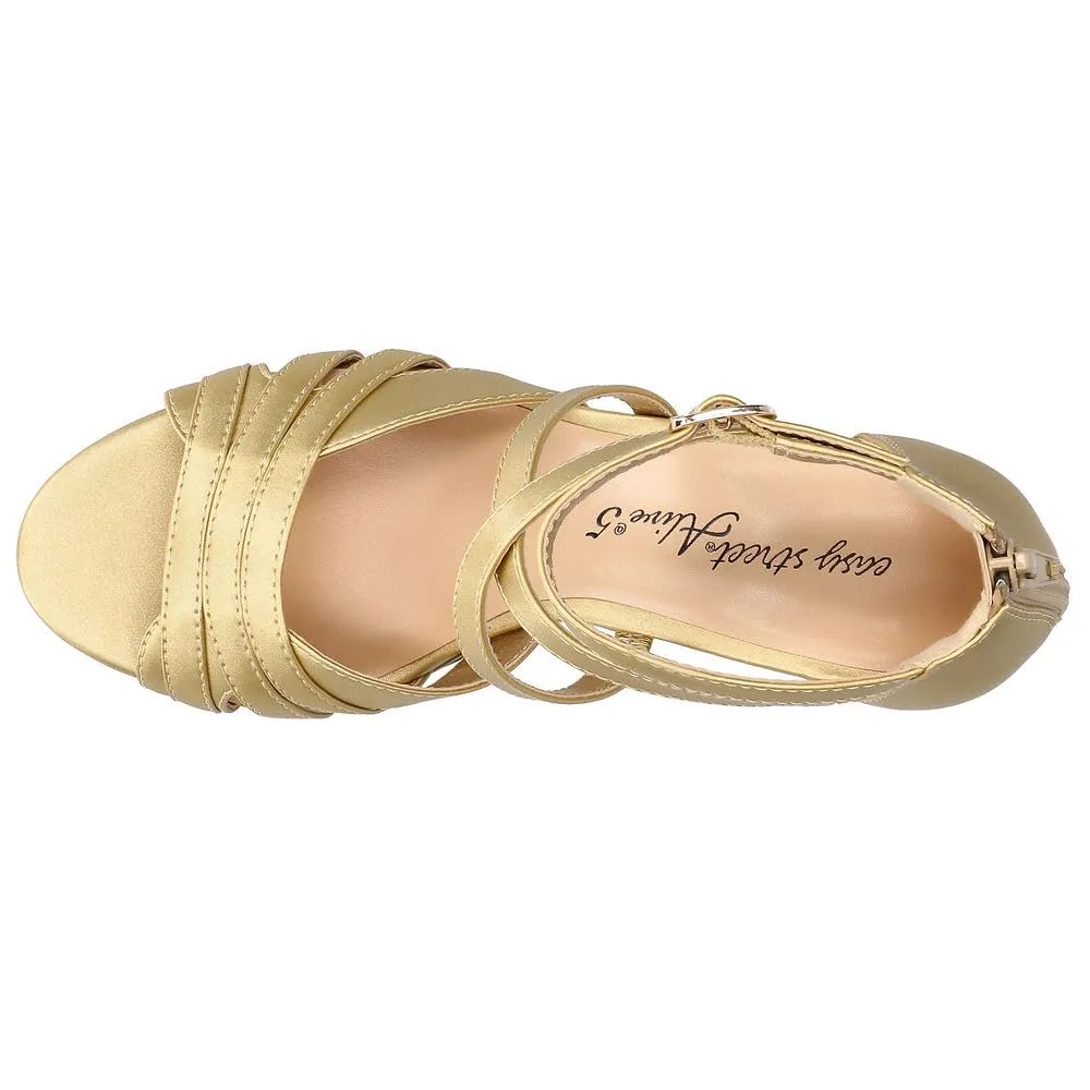 Easy Street Women's Crissa Heeled Sandal, Gold Satin, 7