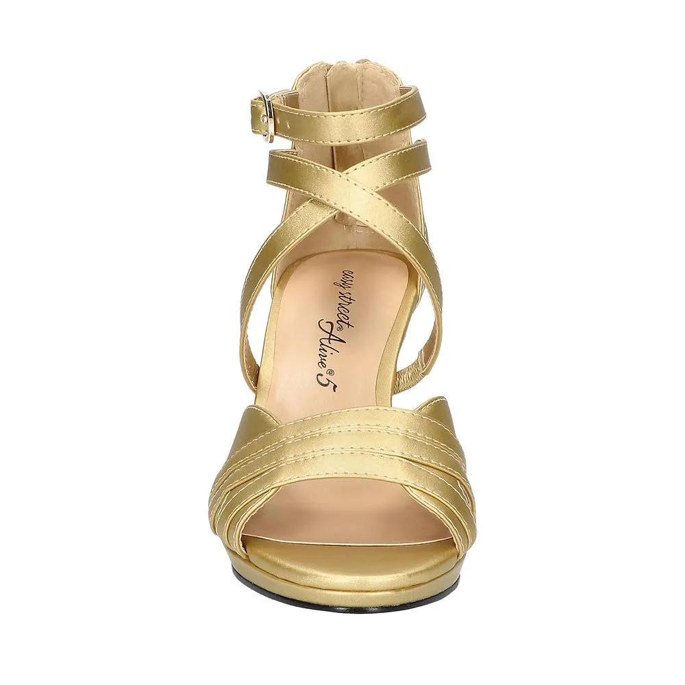 Easy Street Women's Crissa Heeled Sandal, Gold Satin, 7