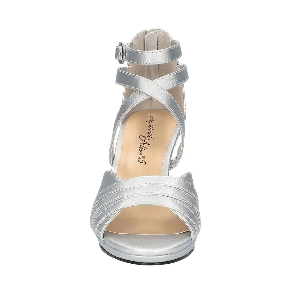 Easy Street Women's Crissa Heeled Sandal, Silver Satin, 7.5