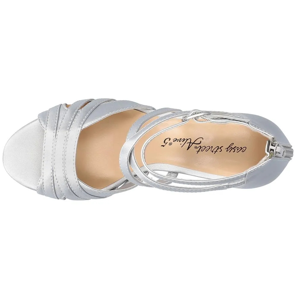 Easy Street Women's Crissa Heeled Sandal, Silver Satin, 7.5