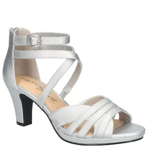 Easy Street Women's Crissa Heeled Sandal, Silver Satin, 7.5