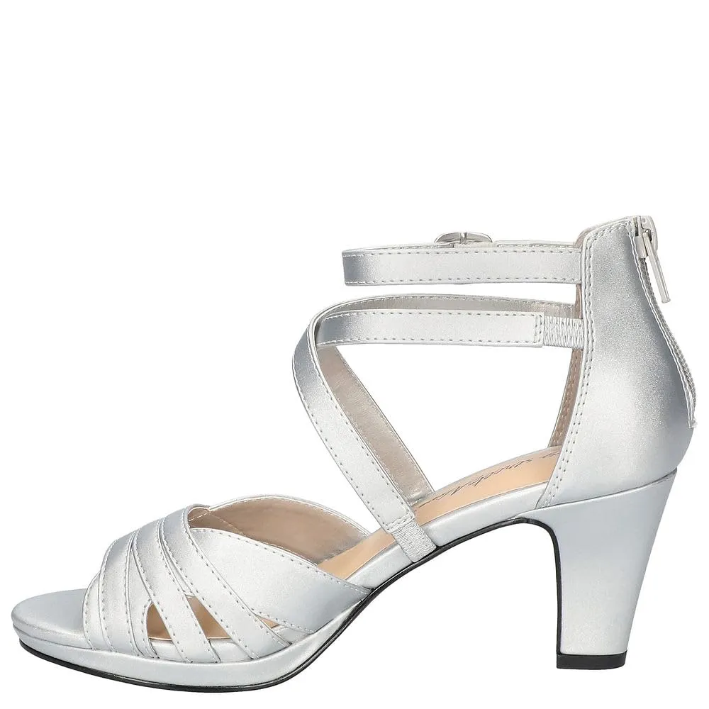 Easy Street Women's Crissa Heeled Sandal, Silver Satin, 7.5