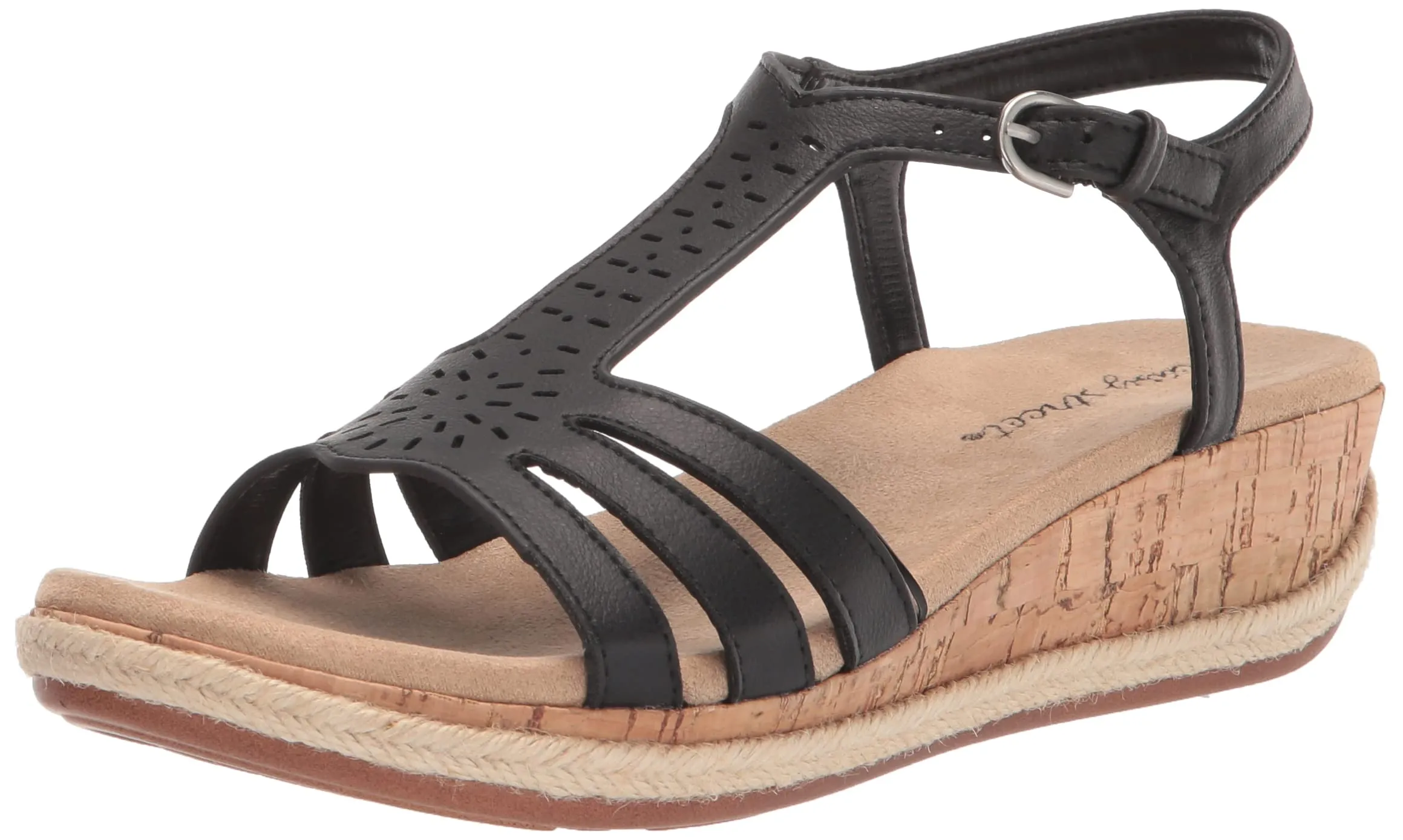 Easy Street Women's Dorinda Wedge Sandal, Black, 10 X-Wide