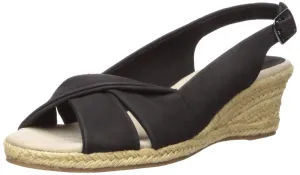 Easy Street Women's Maureen Wedge Sandal, Black, 7.5 Wide