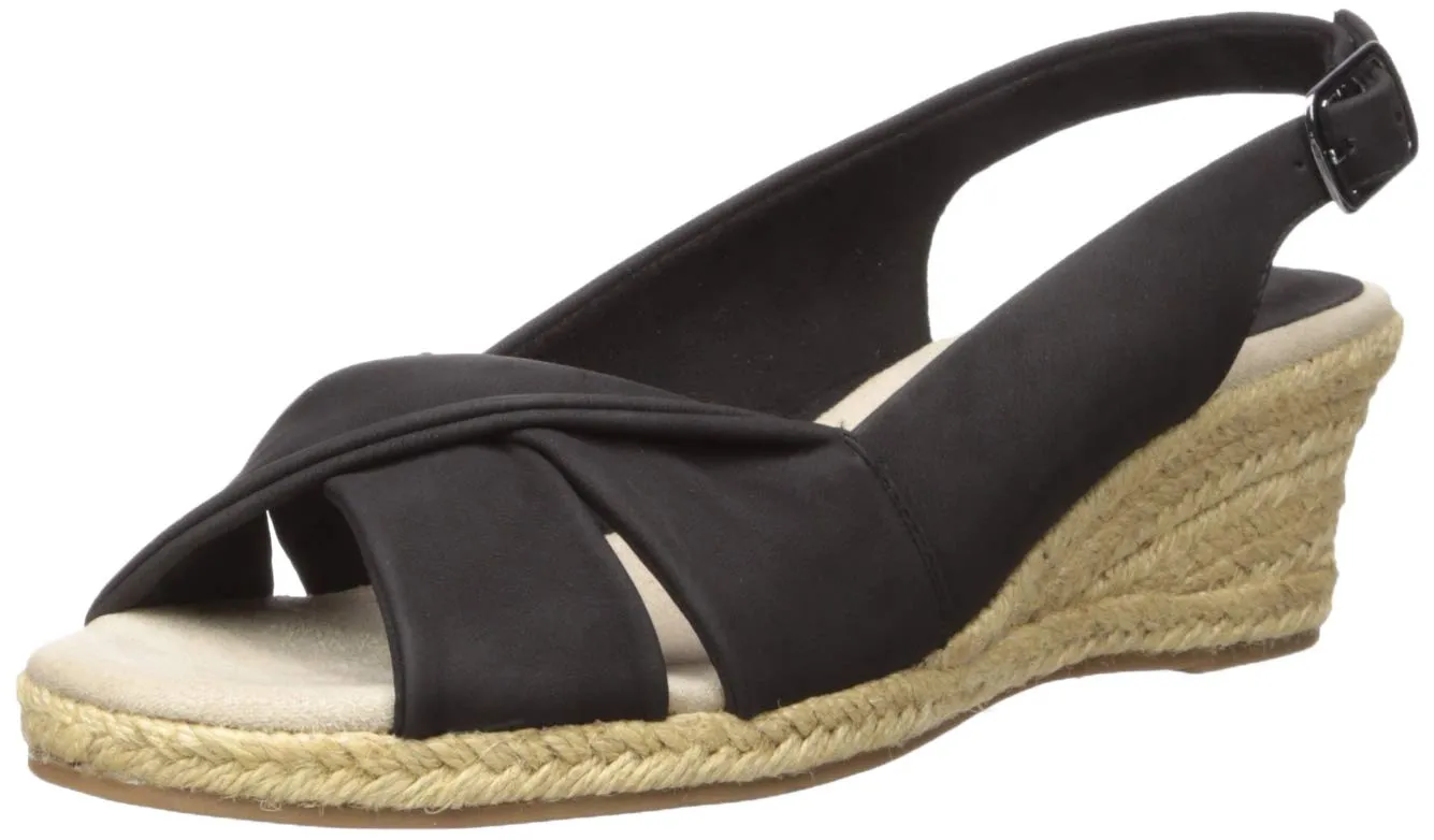 Easy Street Women's Maureen Wedge Sandal, Black, 7.5 Wide