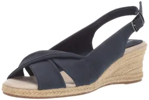 Easy Street Women's Maureen Wedge Sandal, Navy, 8.5